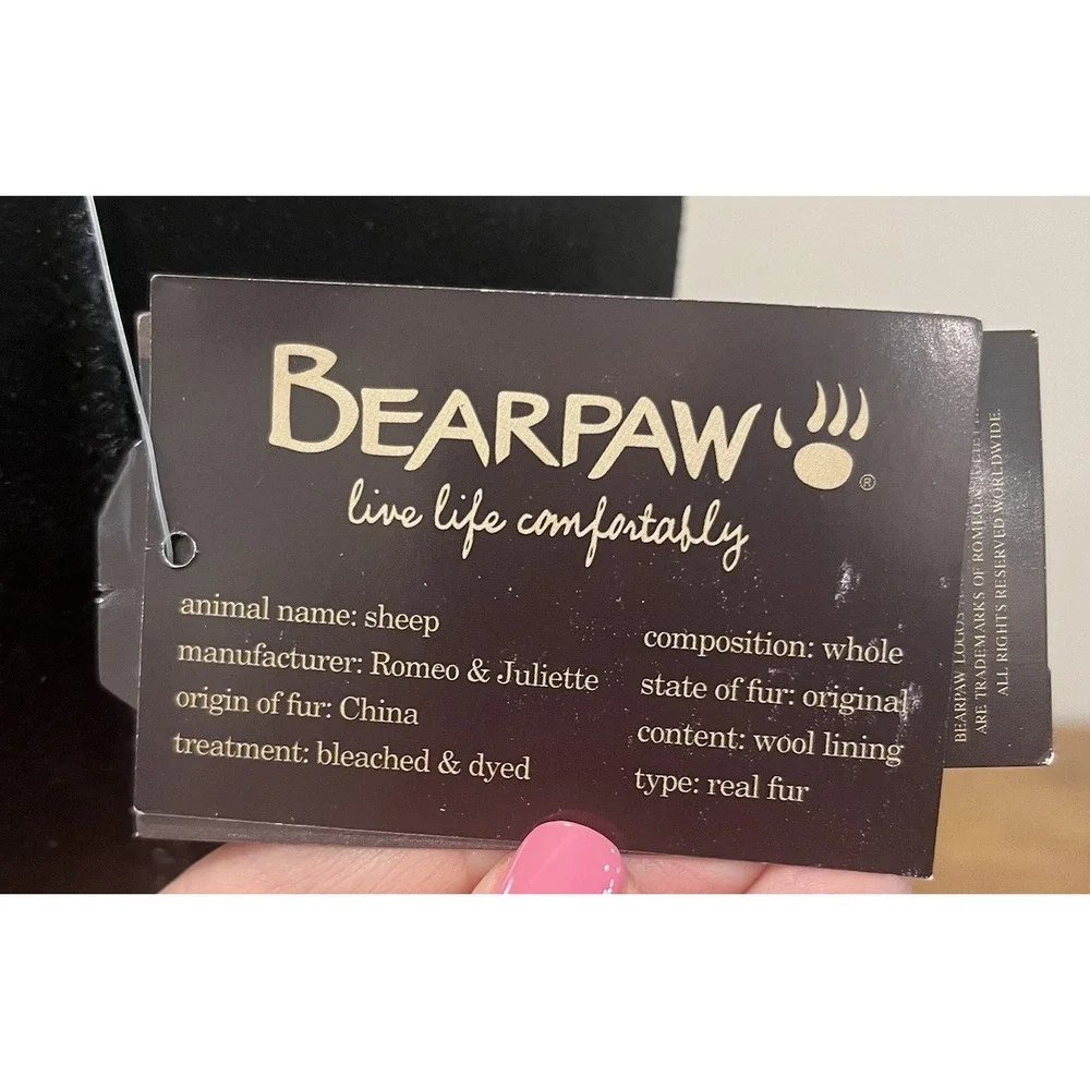 NEW Bearpaw Elle Short 1962W Black Suede Sheepskin Boots Women's Size 7 NWT Box